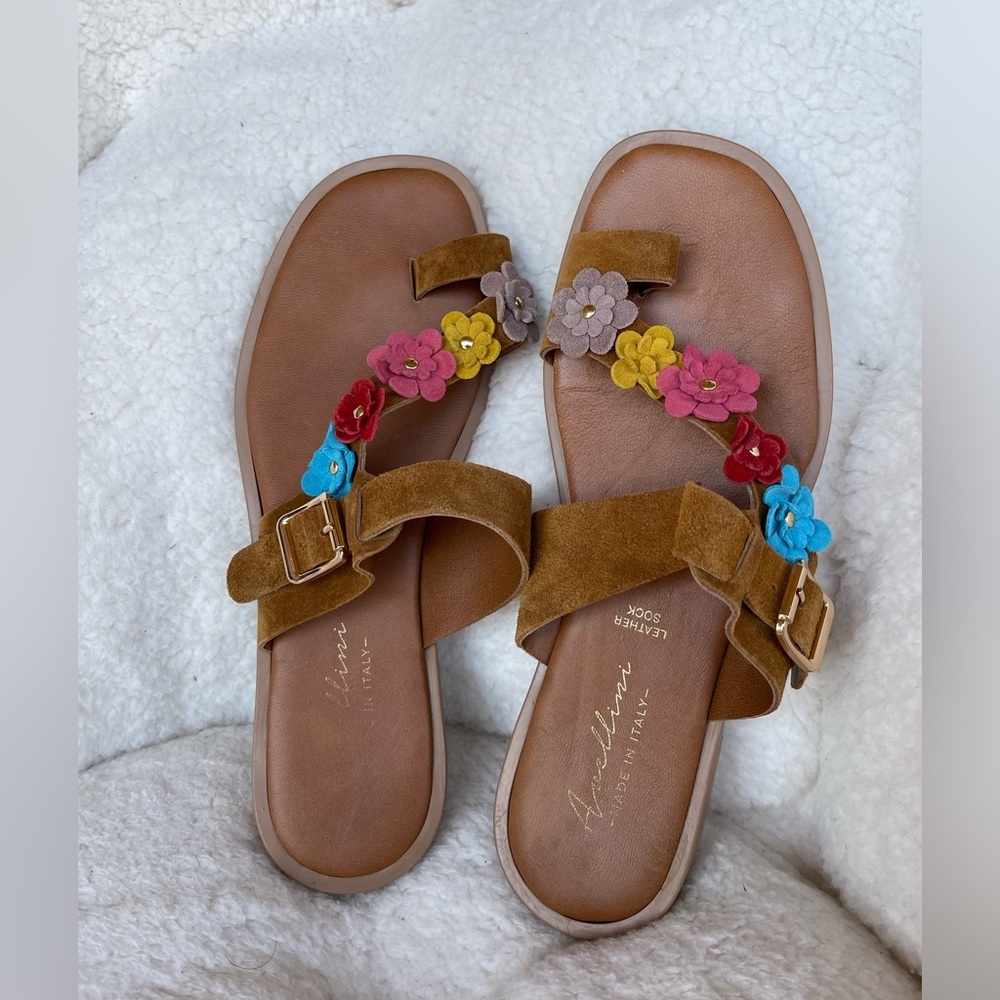 Stylish Floral Leather Sock Sandals in Brown and Multicolor by Avellino Women's - Picture 1 of 12